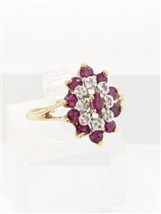 10K Solid Yellow Gold Ruby & Diamond Double Halo Cluster Cocktail Ring Size 6.5